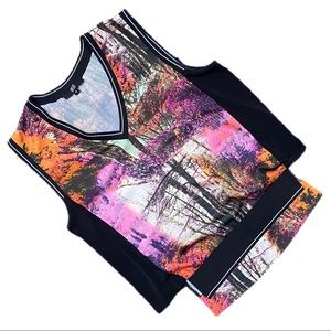 BEDO Black Pink & Orange Forest Sleeveless Blouse